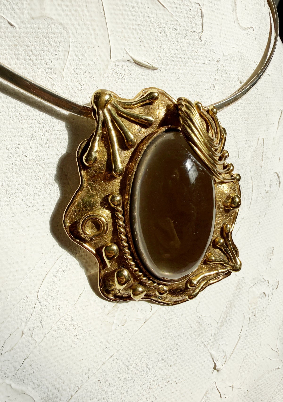Vintage brutalist brass pendant and or brooch