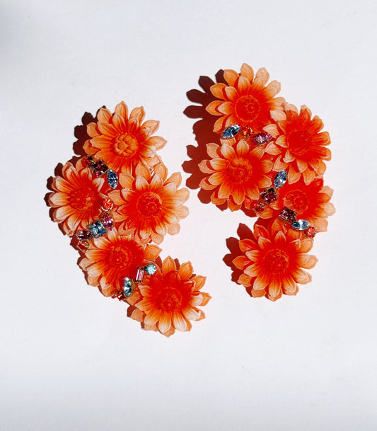 Rhinestone dahlia crawler earrings