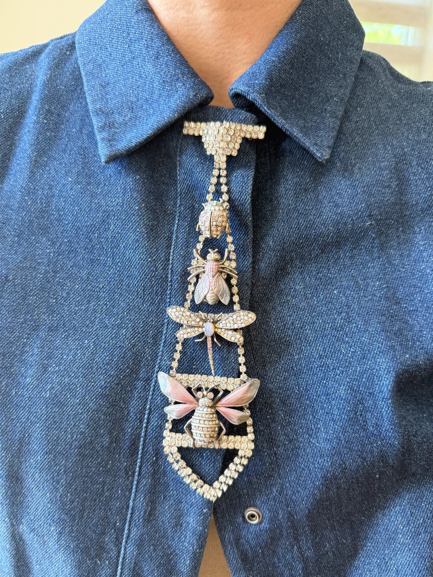 Rhinestone insect tie brooch