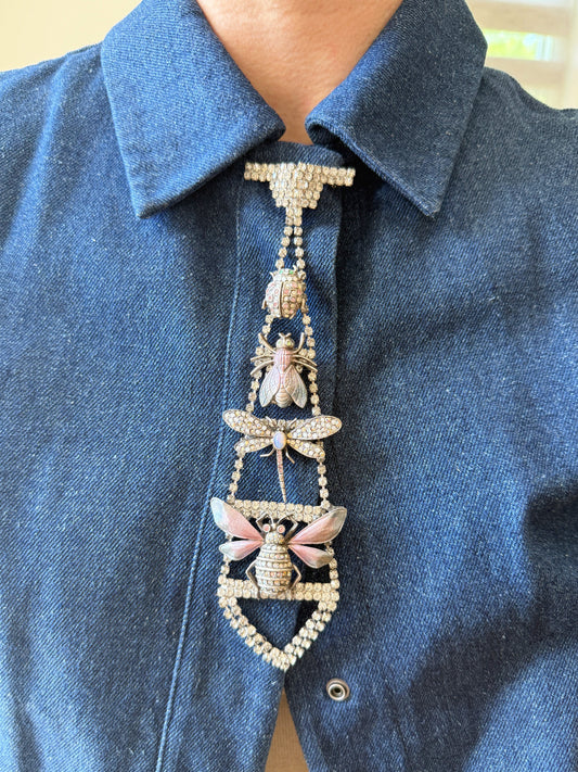 Rhinestone insect tie brooch