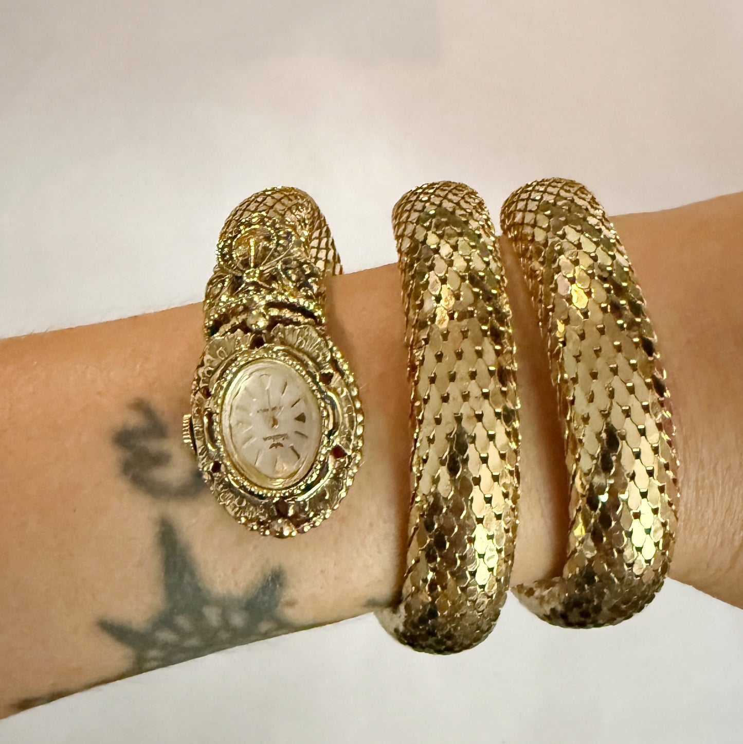 Vintage gold mesh Waltham snake watch NIB