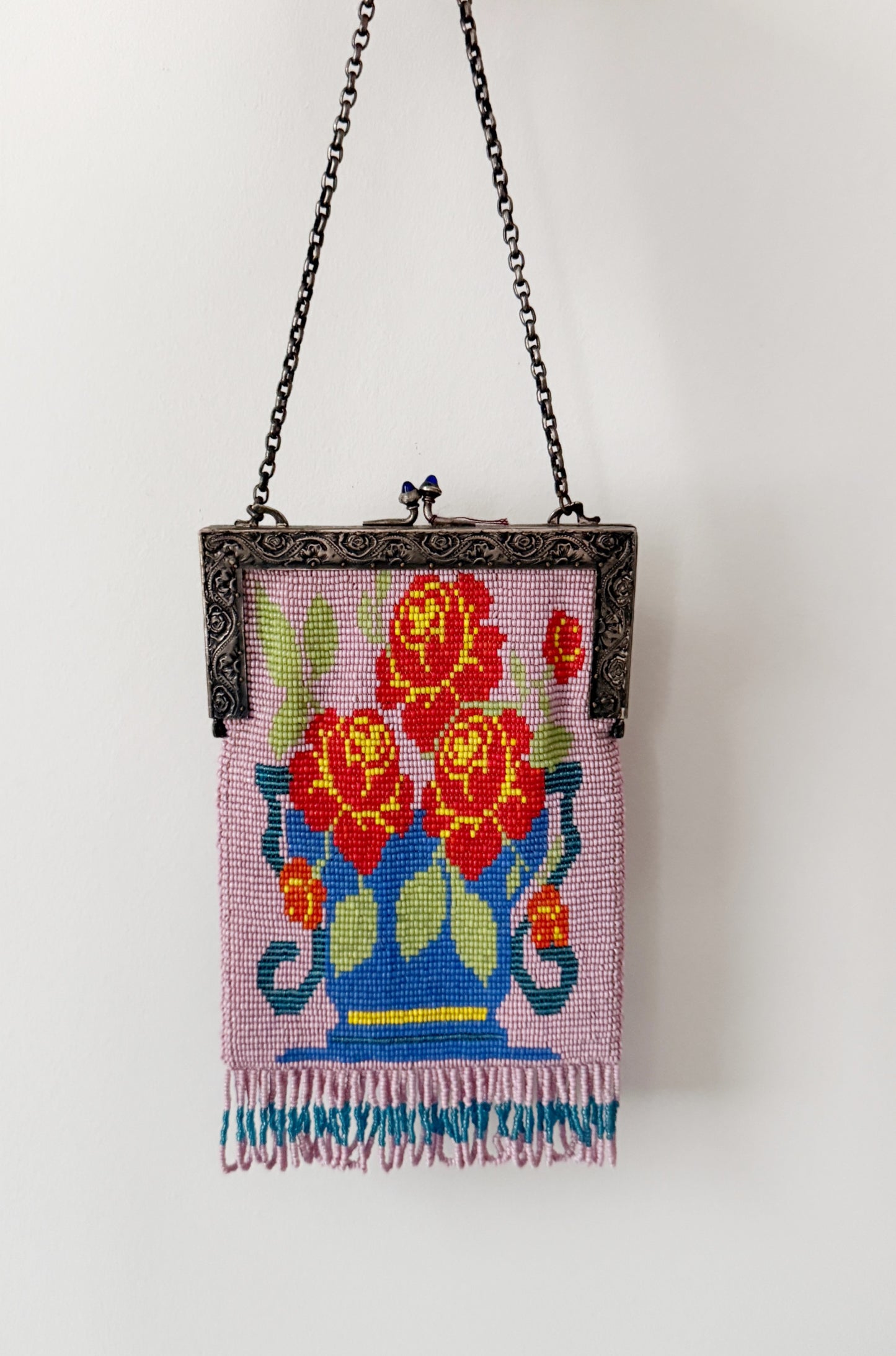 Antique micro beaded flower purse