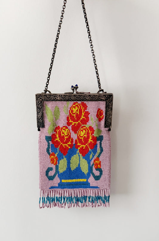 Antique micro beaded flower purse