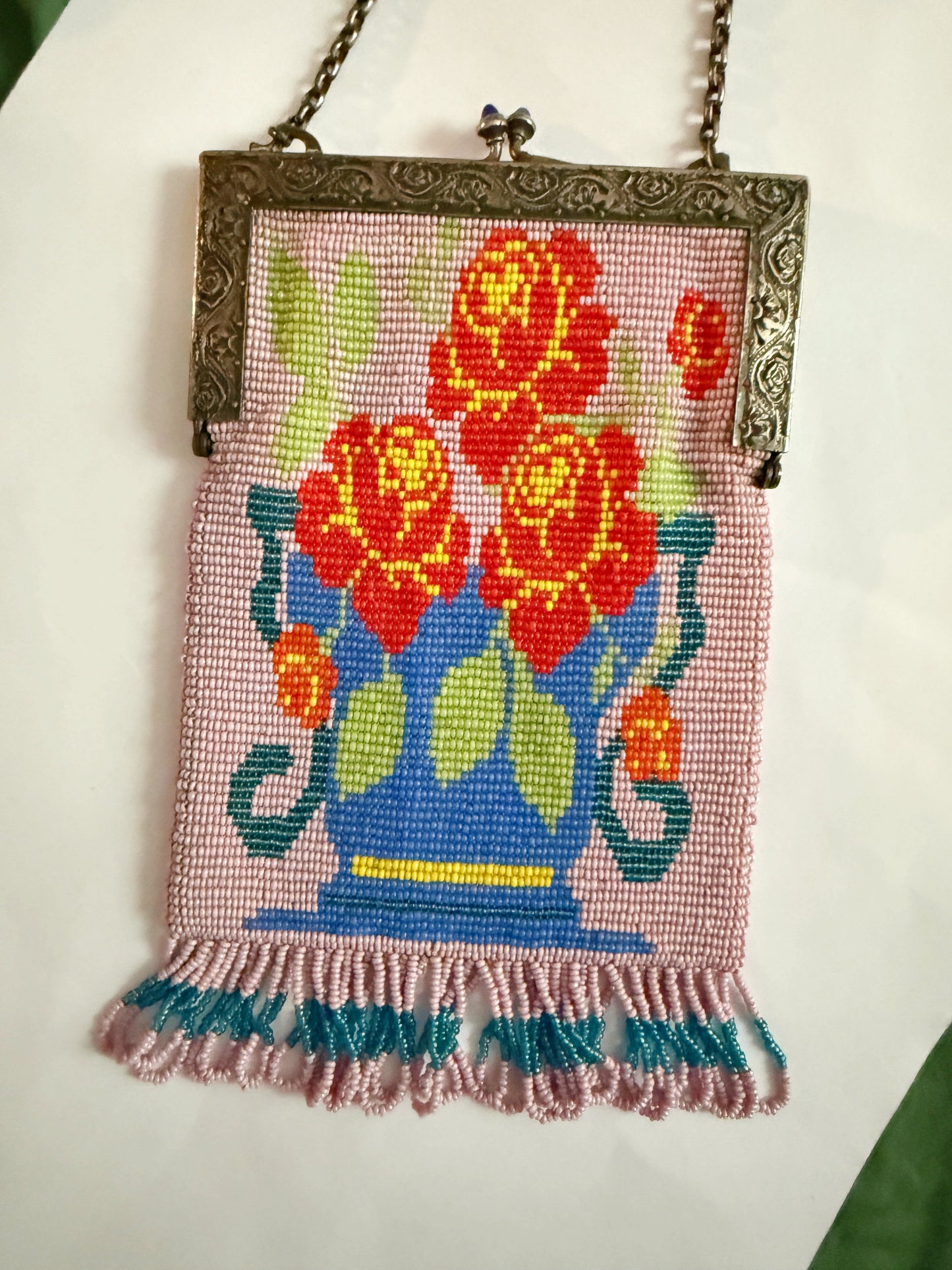 Antique micro beaded flower purse