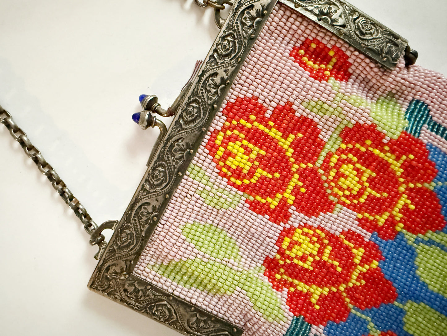 Antique micro beaded flower purse