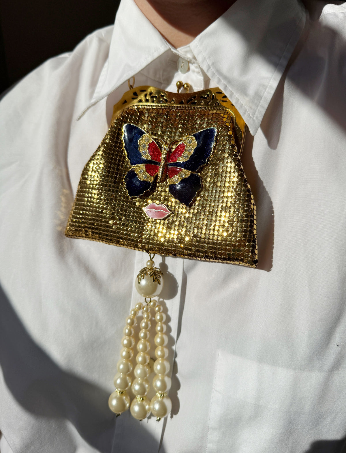 Ode to the master Peggy edition gold mesh purse necklace