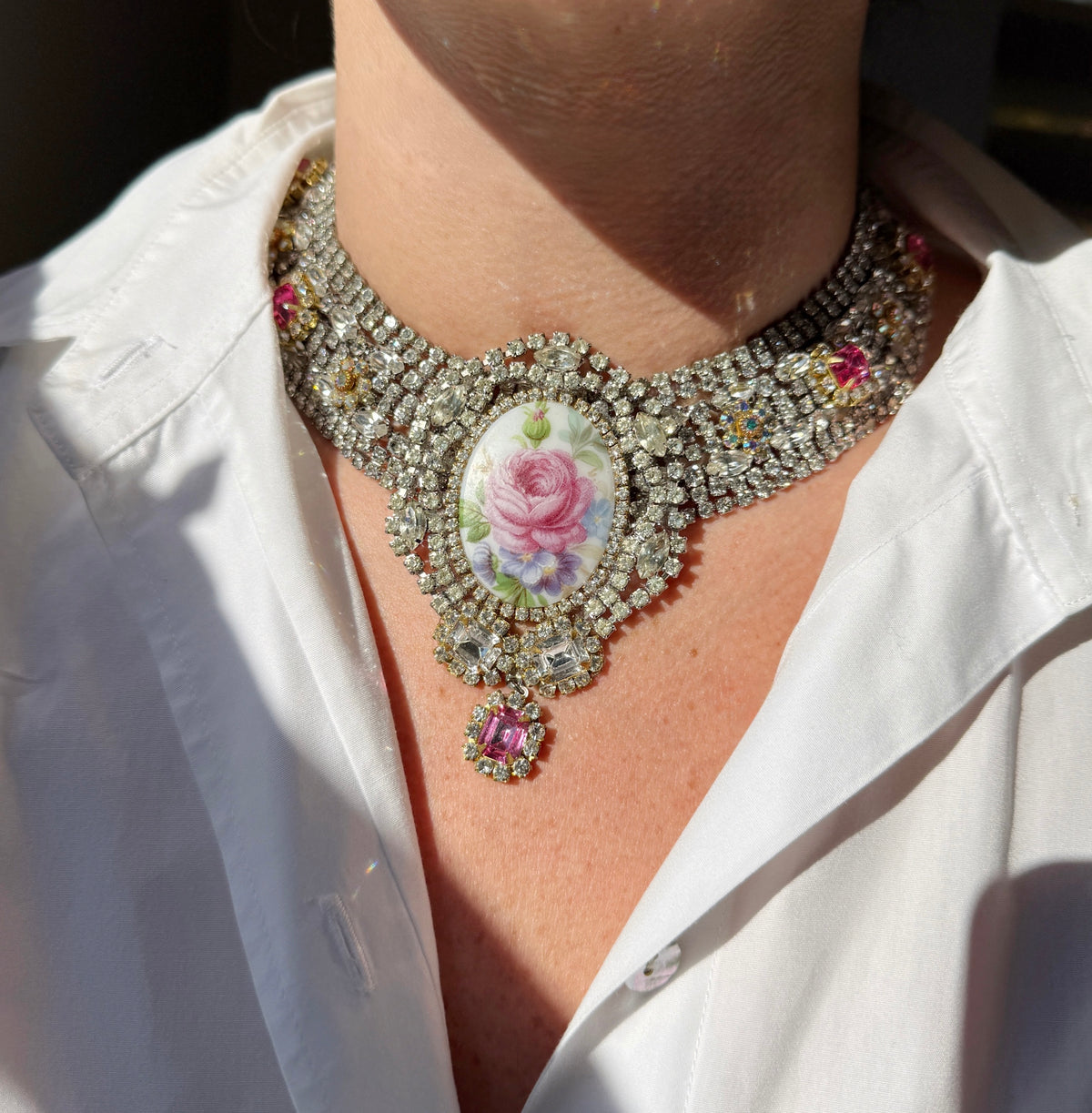 Rose garden rhinestone necklace