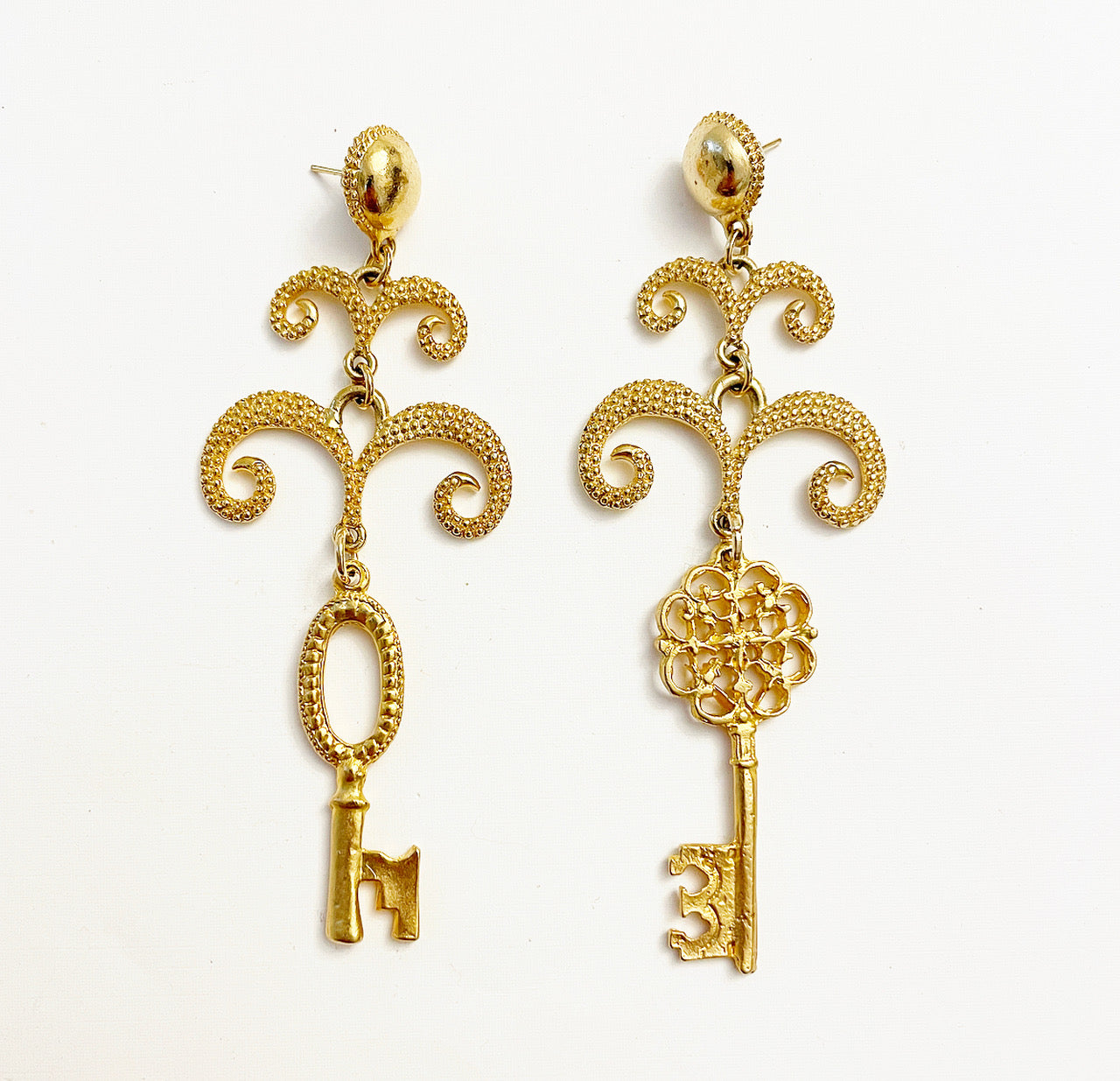 Vintage charm key earrings