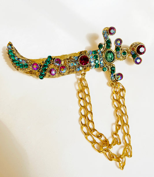 Vintage jeweled Scimitar brooch
