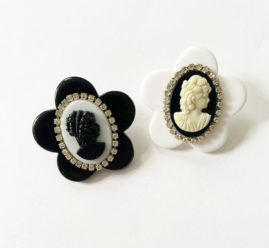 Mismatched cameo rhinestone earrings