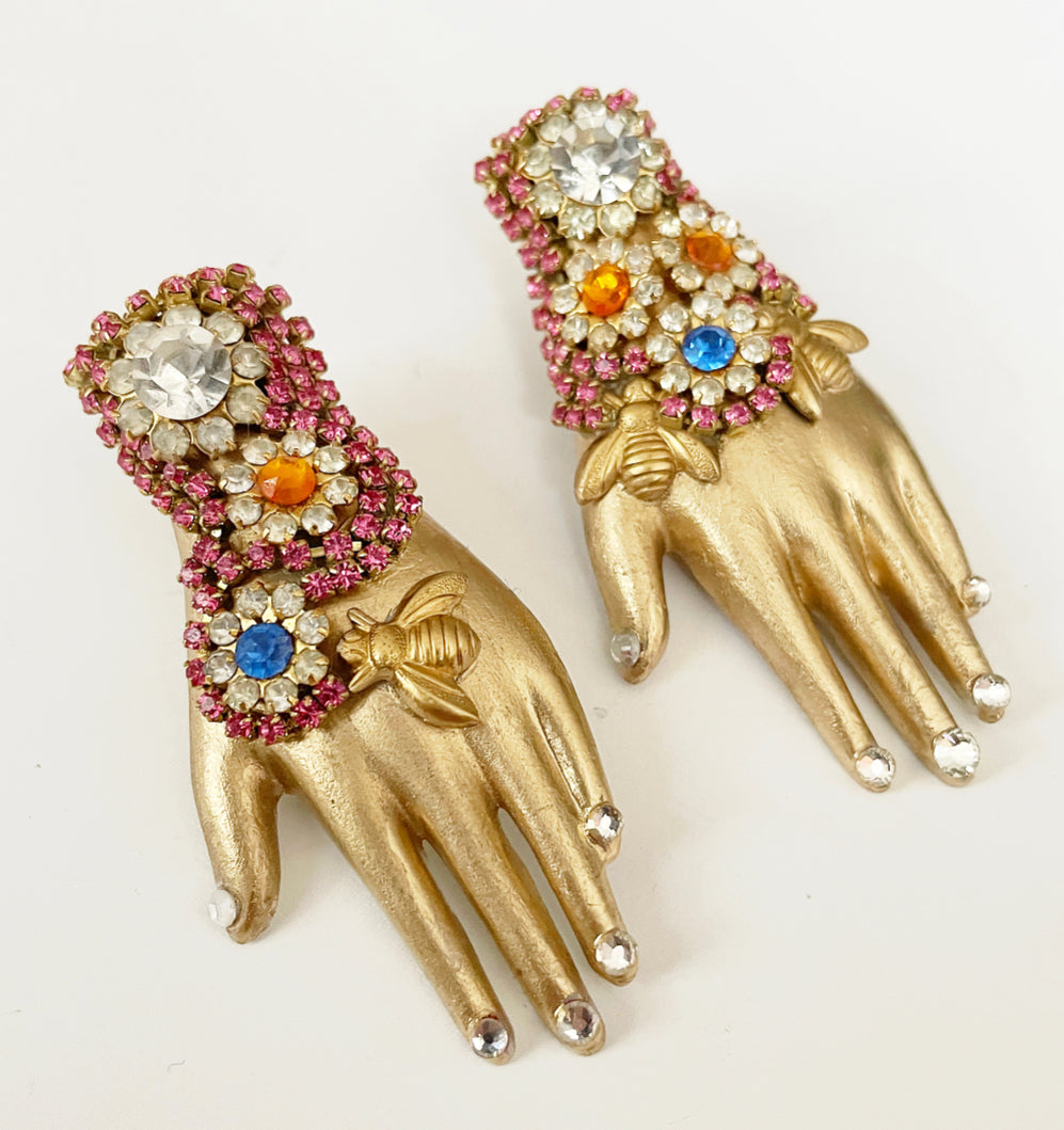 Adorned bee rhinestone hand earrings