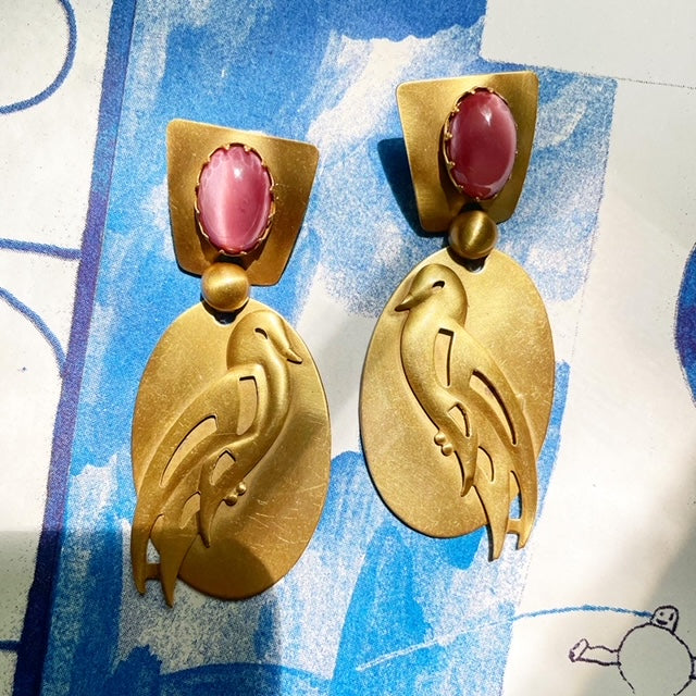Rare Sadie Green brass bird earrings