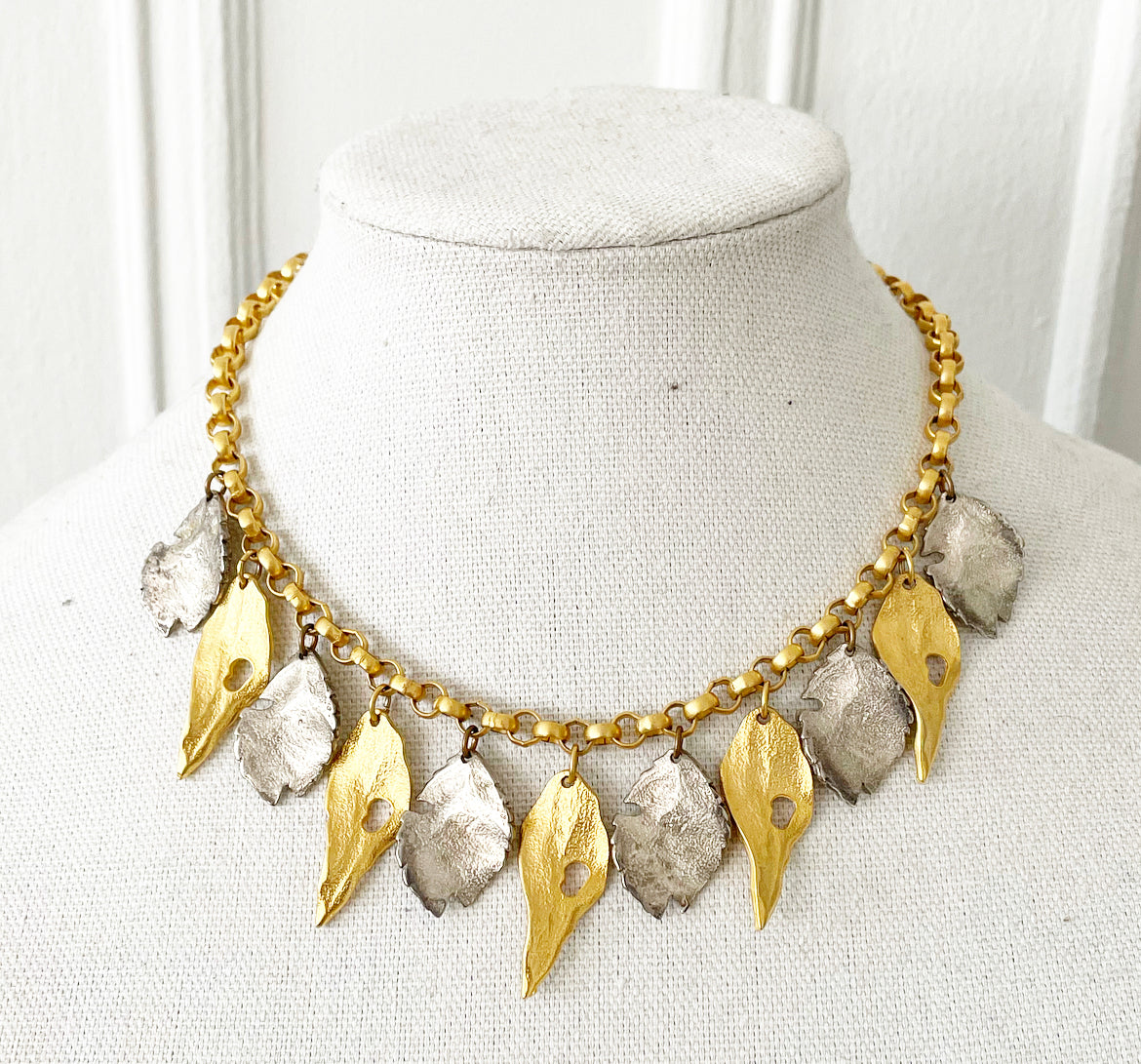 Vintage two tone leaf necklace