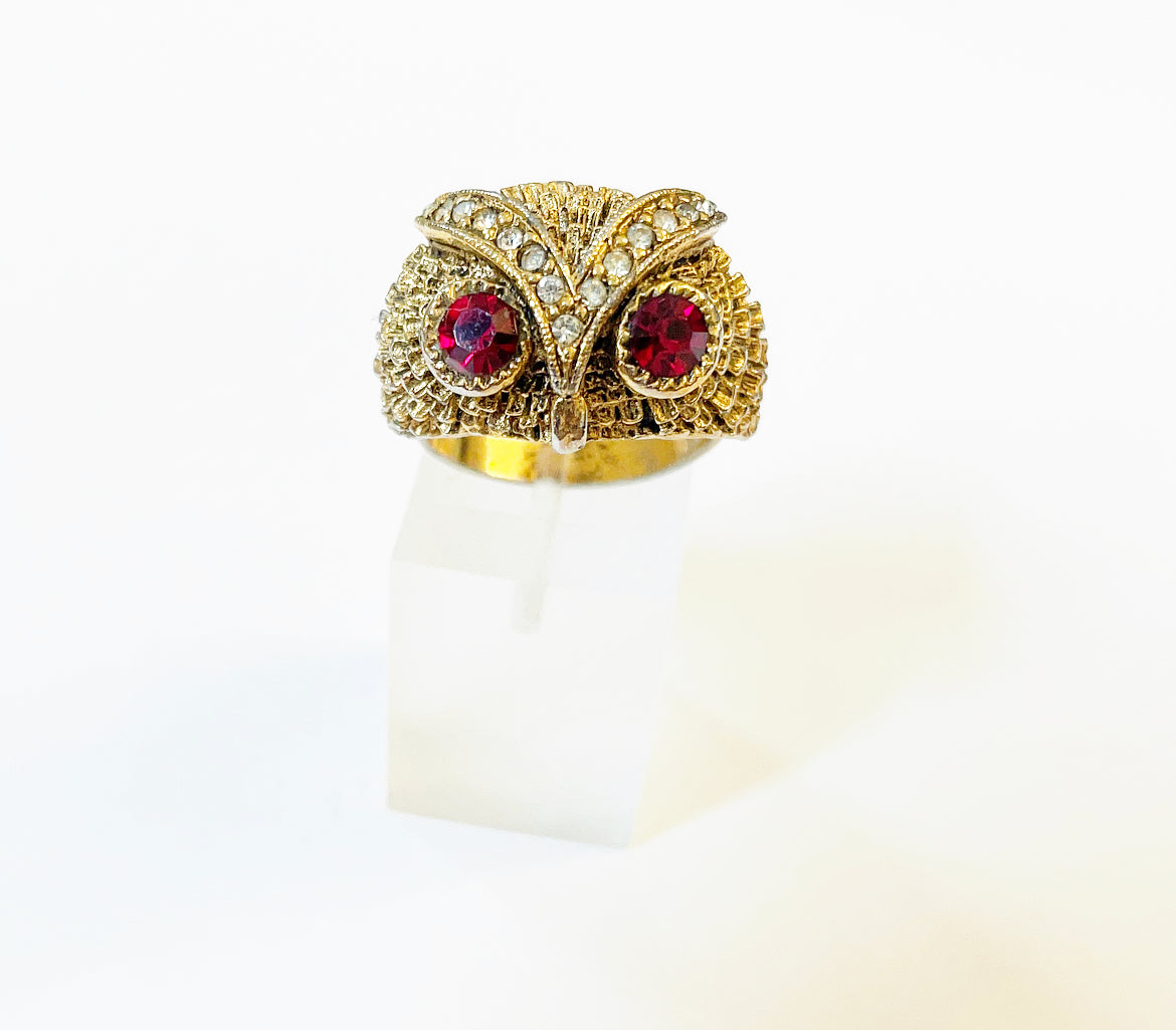 Vintage owl rhinestone ring