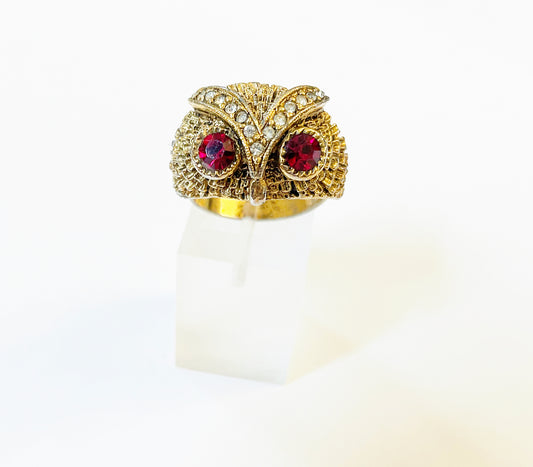 Vintage owl rhinestone ring