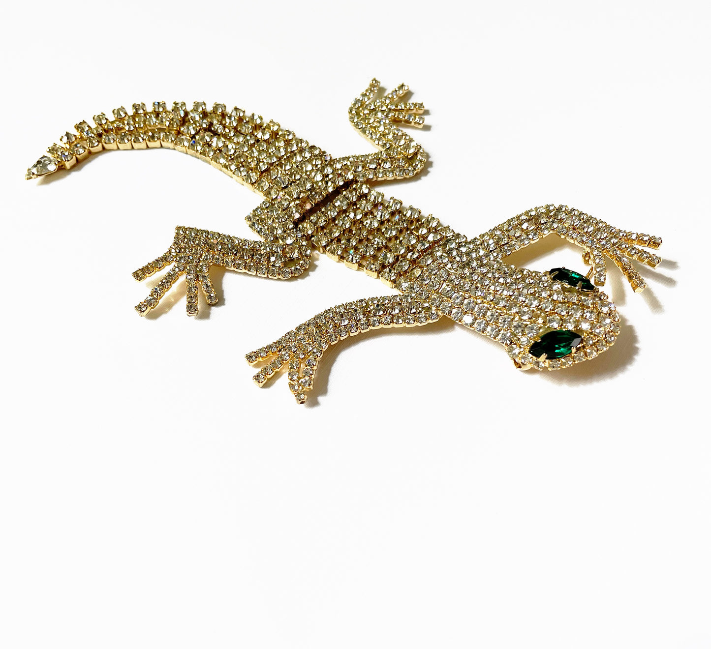 Large vintage lizard statement rhinestone brooch