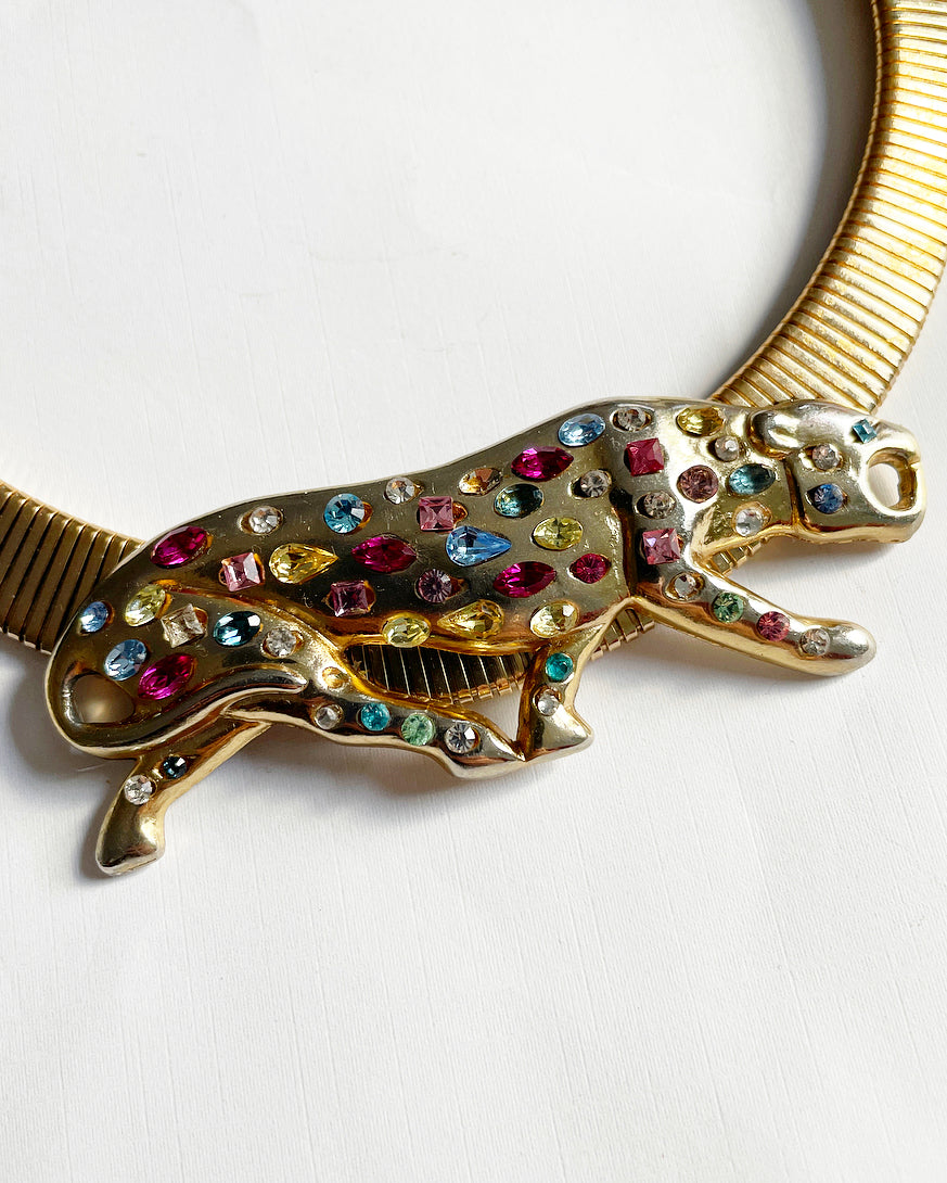 Vintage revival rhinestone leopard chocker necklace