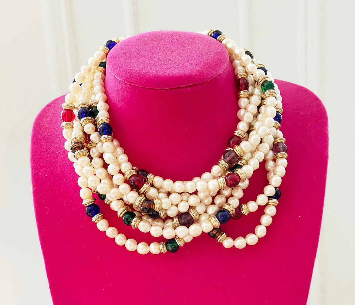 Vintage bejewled pearl choker necklace