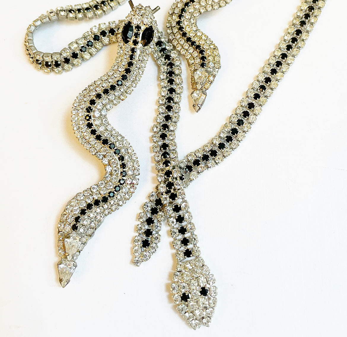 Vintage rhinestone snake necklace and earrring set