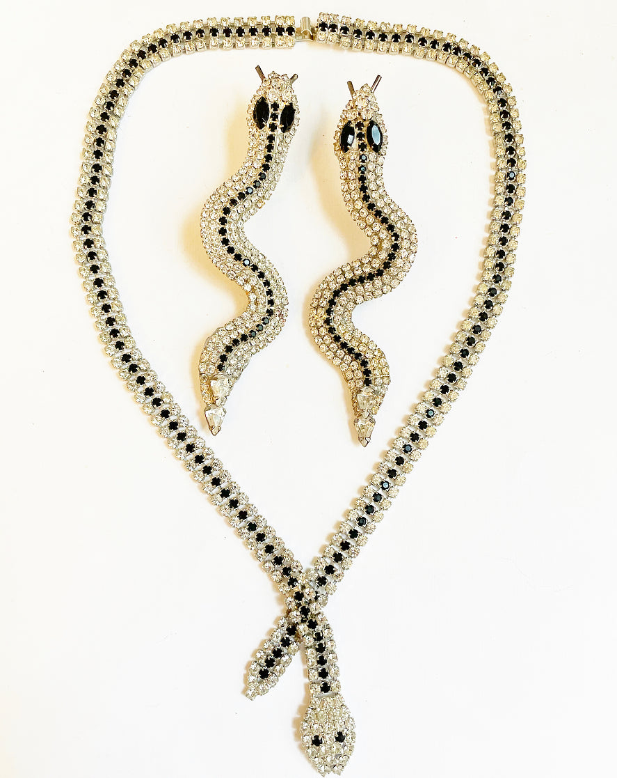 Vintage rhinestone snake necklace and earrring set
