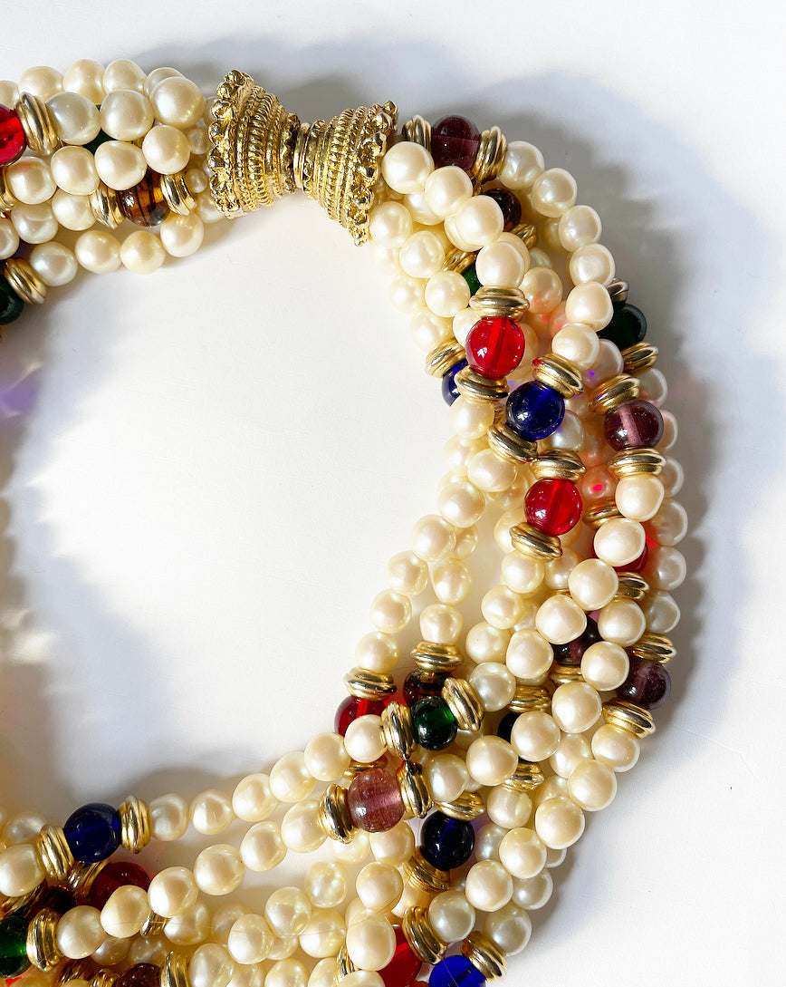 Vintage bejewled pearl choker necklace